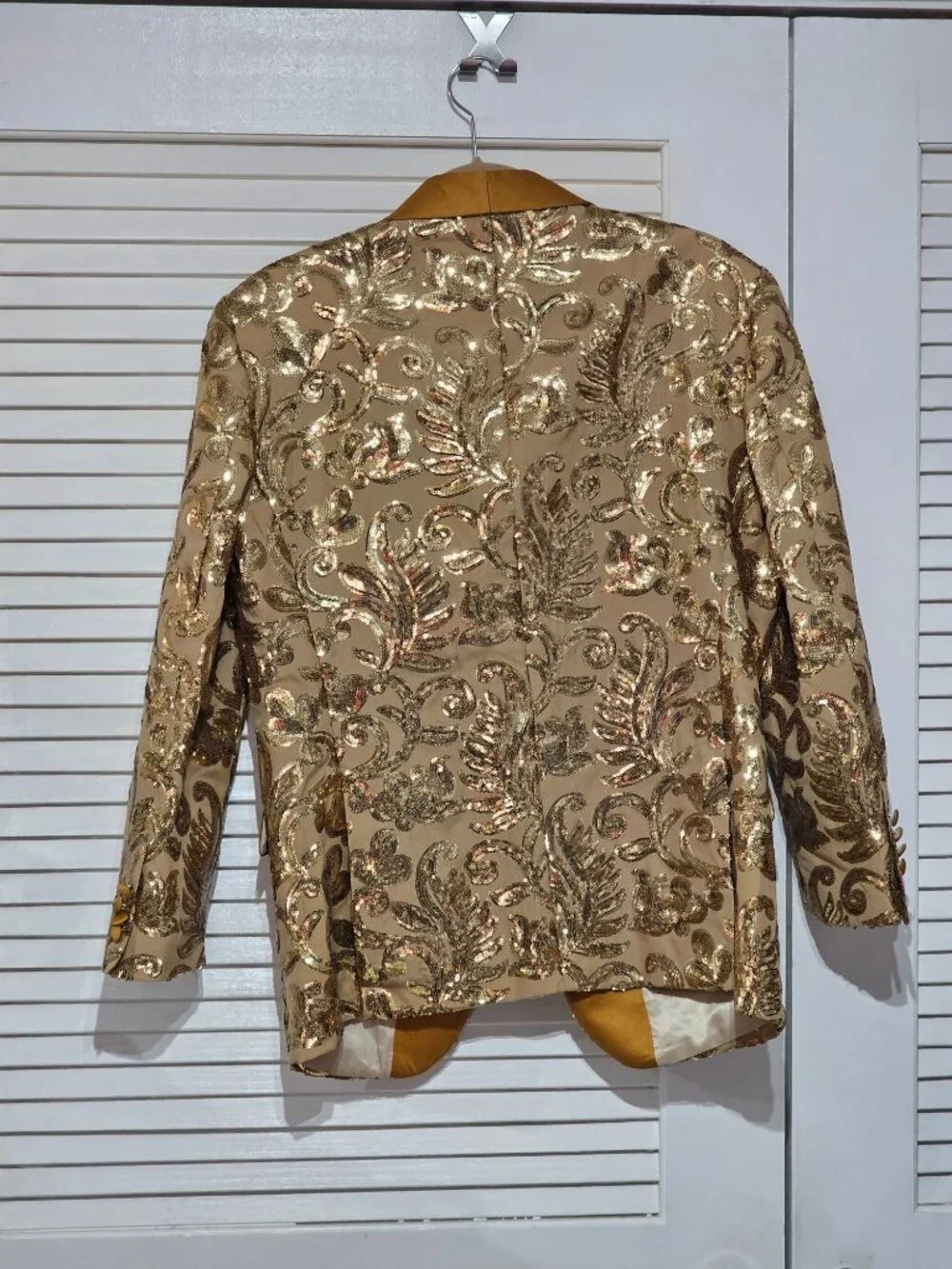 NWT Alberto Nardoni Men's Gold Sequin Blazer Shawl Collar Satin Trim Sz S 232